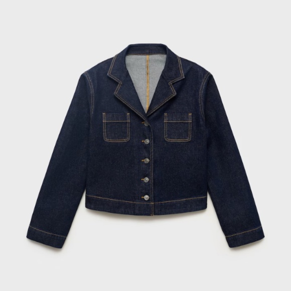 260. MANGO MNG FITTED DENIM Dark Wash Jean JACKET POCKETS $100 NWOT Small - Picture 1 of 5